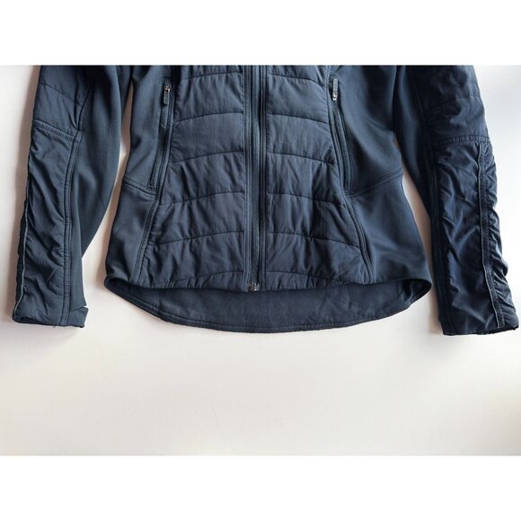 LULULEMON Extra Mile Navy Tech Fleece Removable Dickey Hooded Jacket, Size 4 - Picture 14 of 16